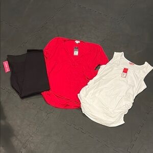 Red and White black leggings all maternity wear